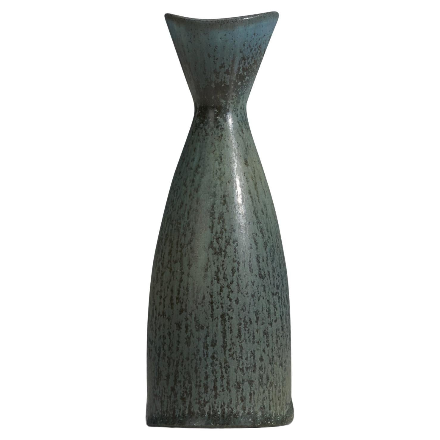 Carl-Harry Stålhane, Vase, Green Glazed Stoneware, Rörstrand, Sweden, 1960s For Sale