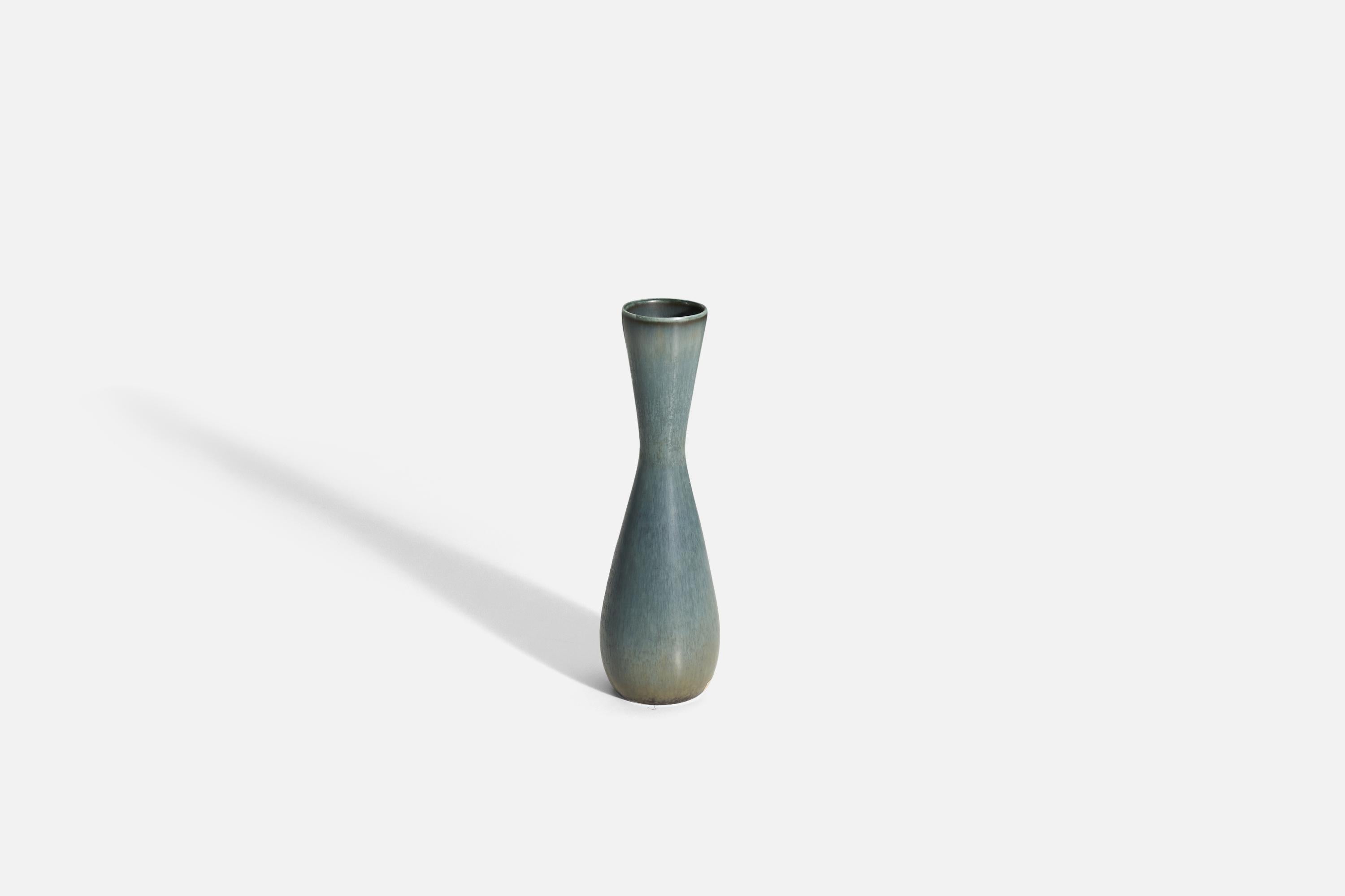 A blue glazed stoneware vase designed by Carl-Harry Stålhane for Rörstrand, Sweden, 1960s. Maker's mark to underside.