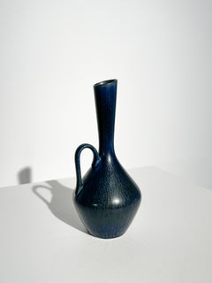 Carl-Harry Stalhane Jarrón Gres Rörstrand Suecia Azul Piel de liebre Esmalte Años 50