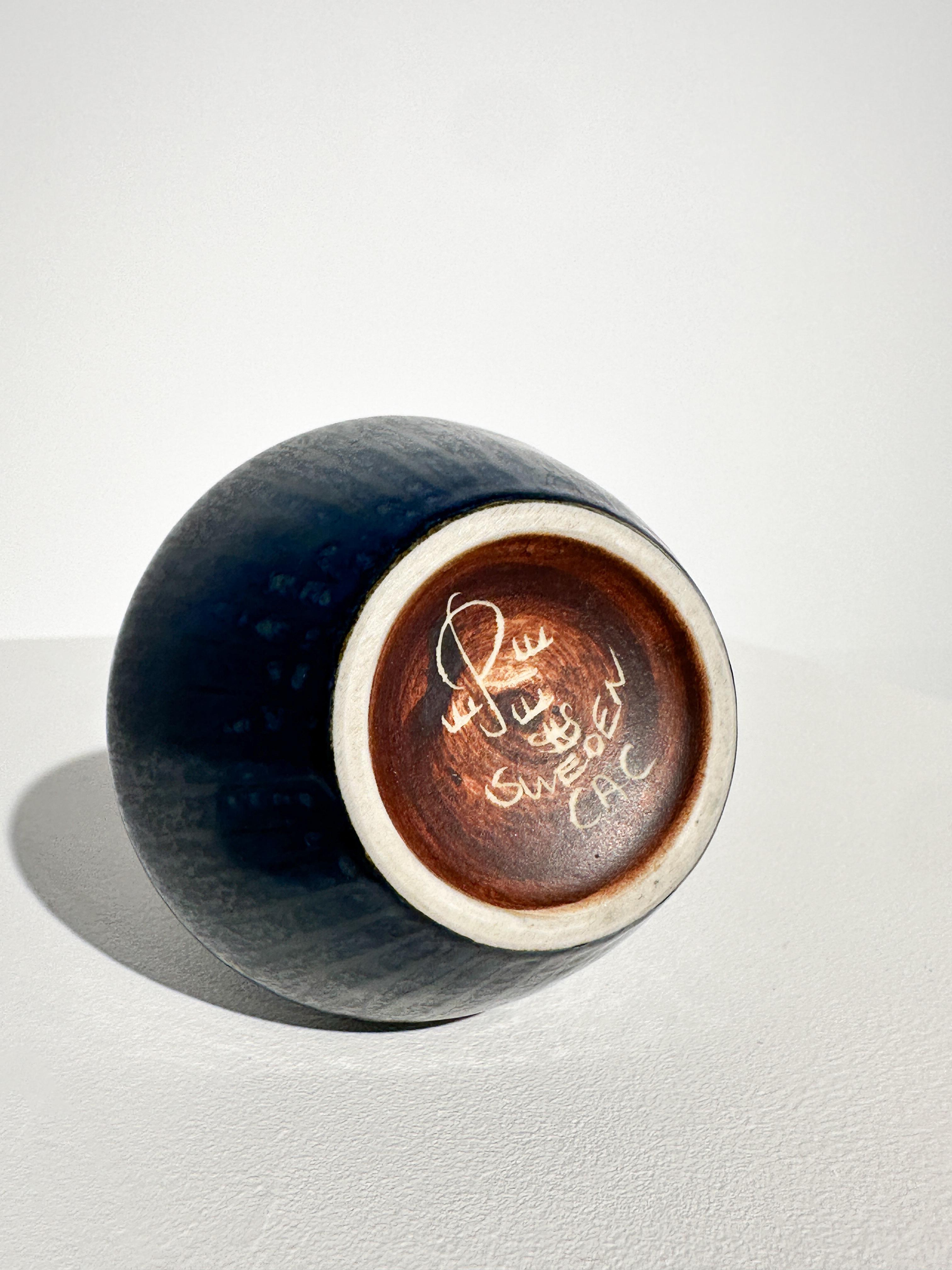 Vaso Carl-Harry Stalhane Gres Rörstrand Svezia Blu Pelliccia di lepre Smalto 1950s in vendita 1