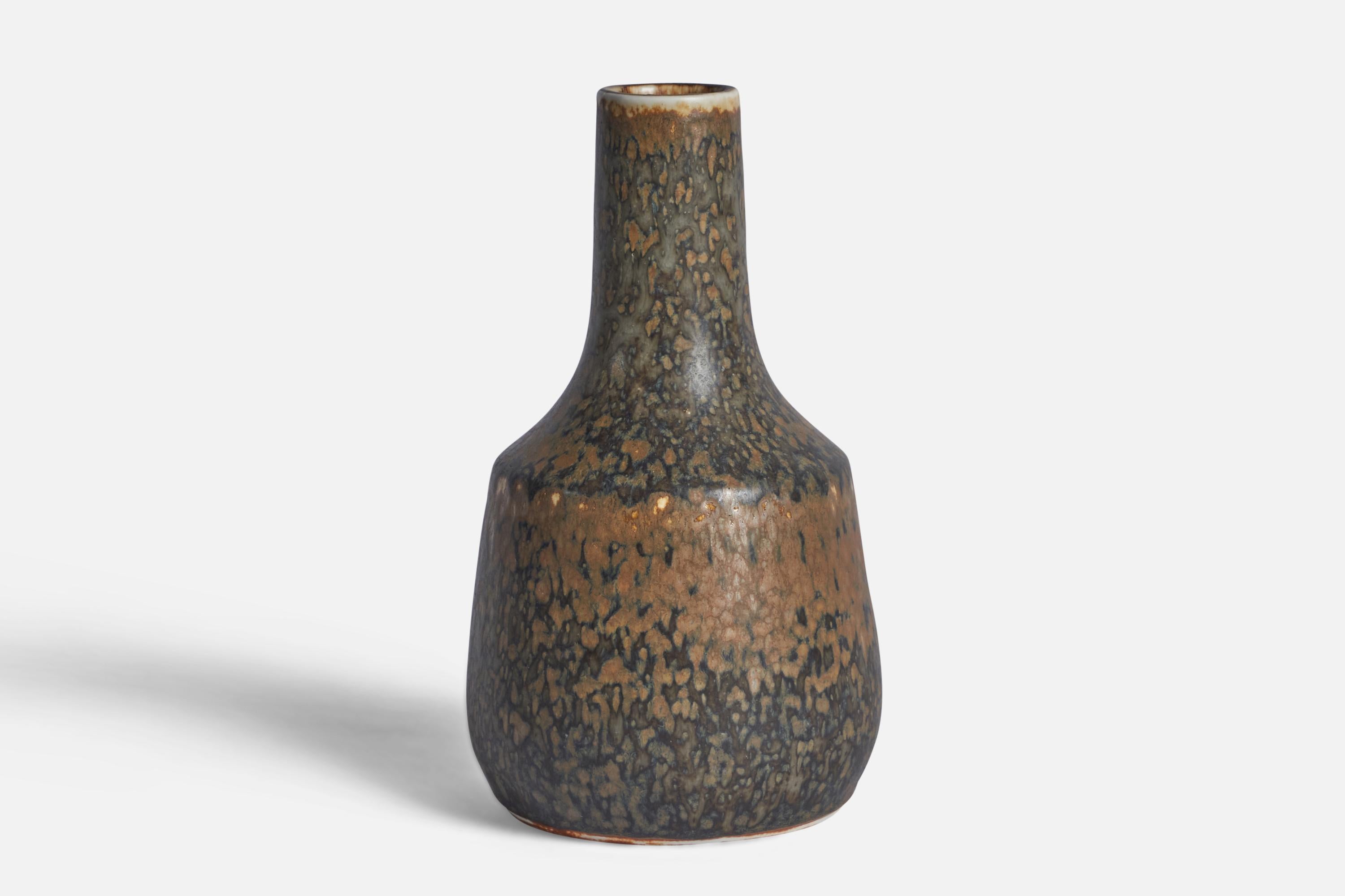 A brown and grey-glazed stoneware vase designed by Carl-Harry Stålhane and produced by Rörstrand, Sweden, 1950s.