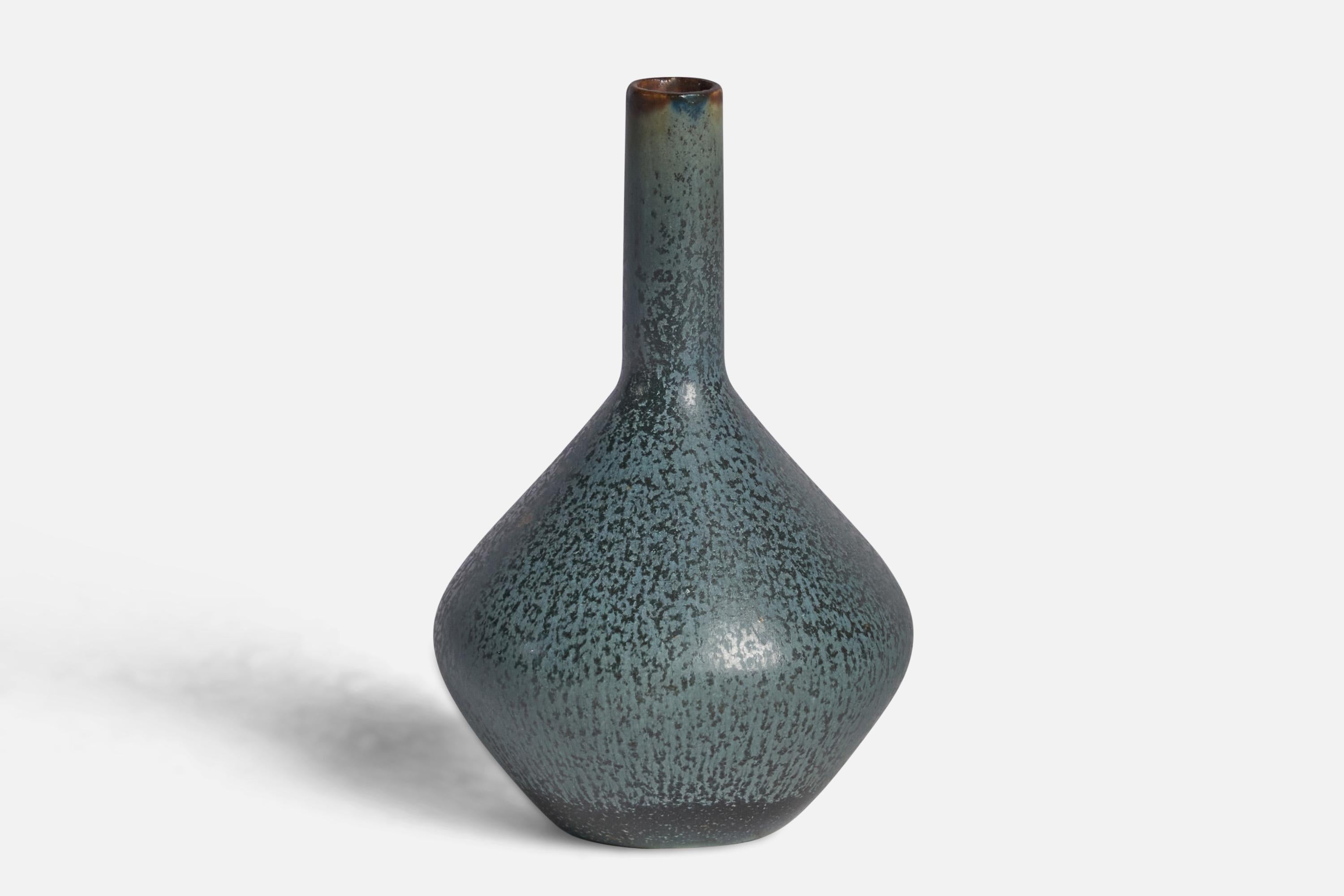 A blue-glazed stoneware vase designed by Carl-Harry Stålhane and produced by Rörstrand, Sweden, 1950s.
