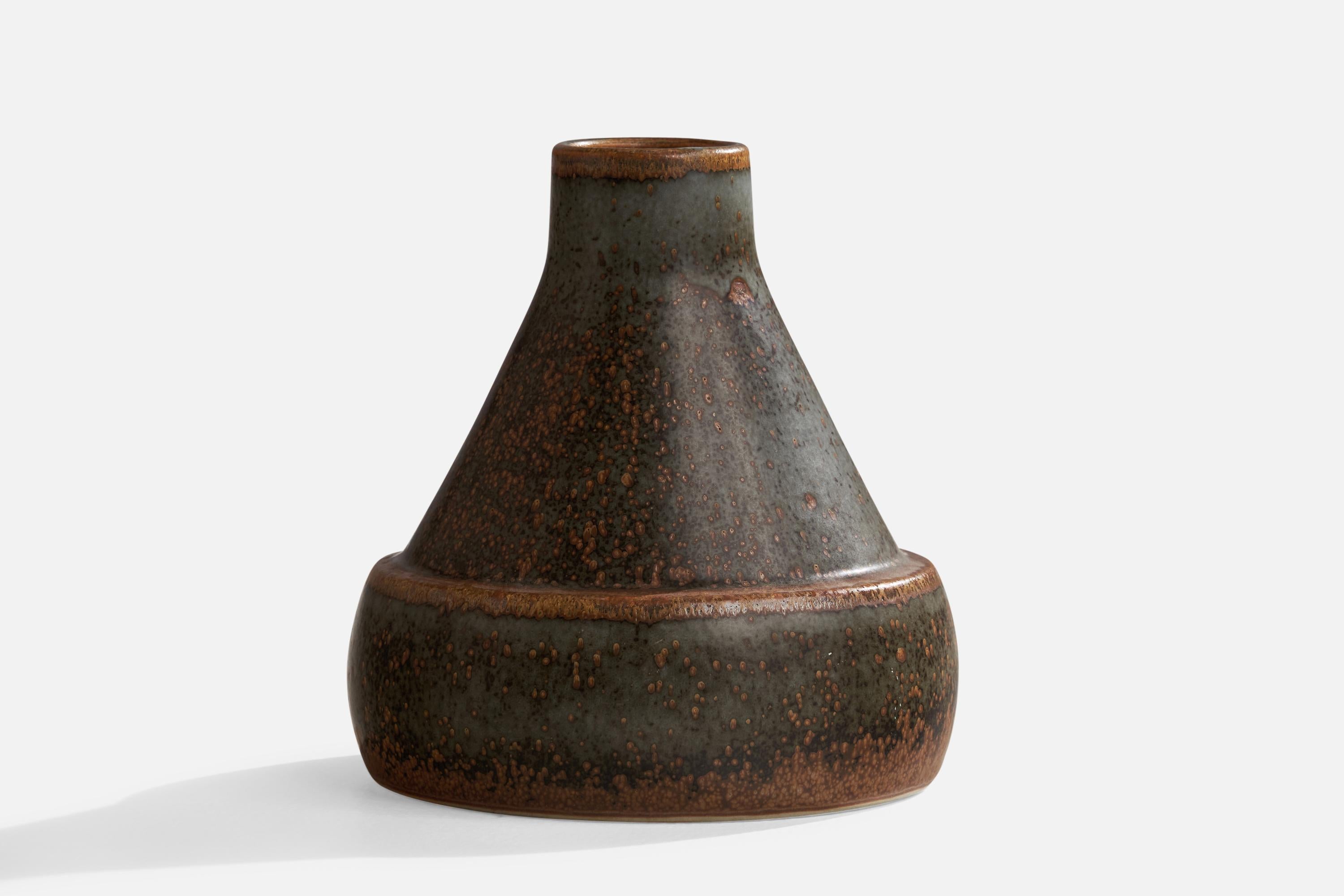 A unique black and brown-glazed stoneware vase designed by Carl-Harry Stålhane and produced by Rörstrand, Sweden, 1950s.