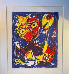 Carl-Henning Pedersen - Lithographie de Cobra encadrée en couleurs