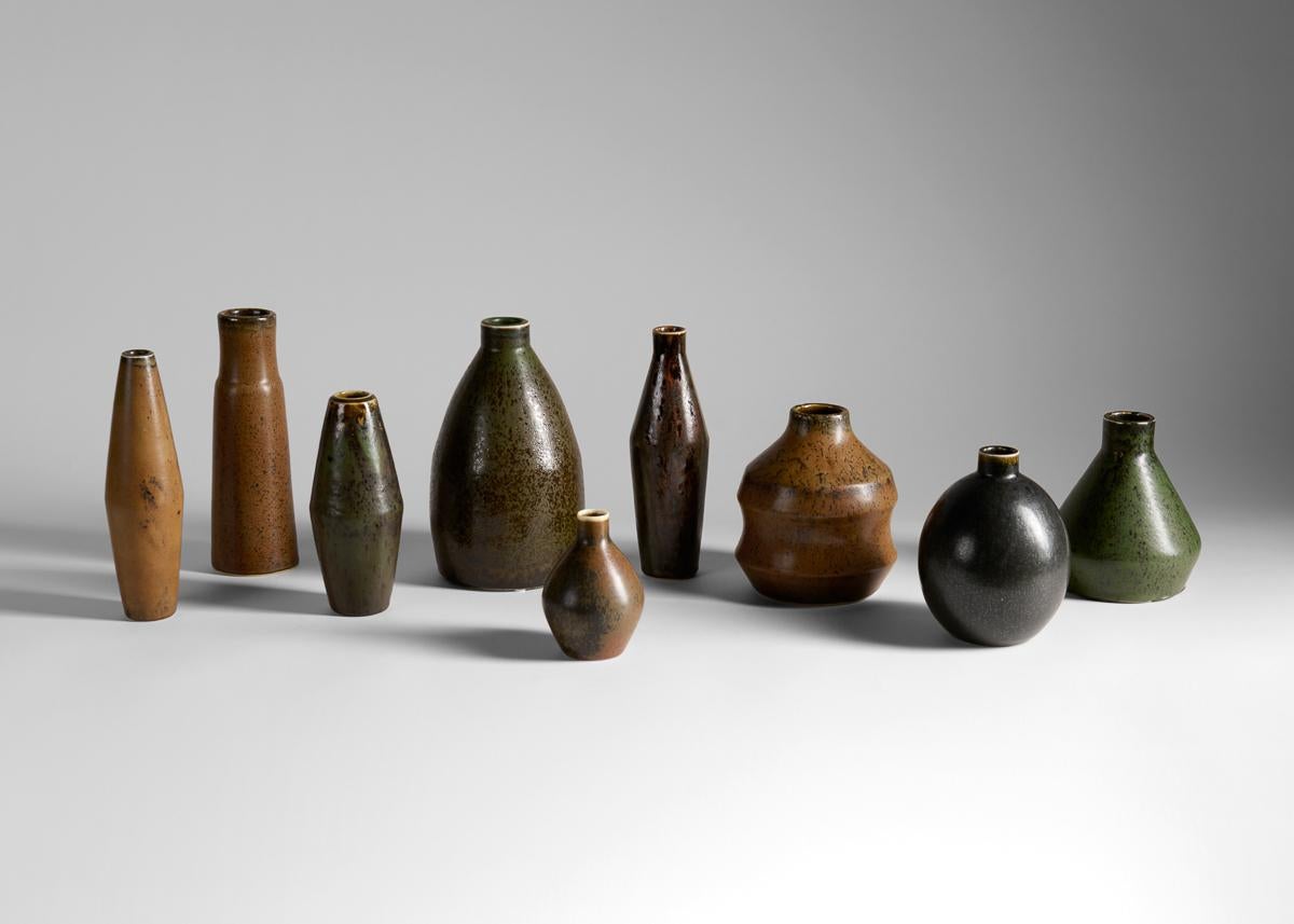 Smaltato Carl-Henry Stalhane, Vaso smaltato marrone, Svezia, anni '60 in vendita