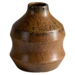 Carl-Henry Stalhane, Brown Glazed Vase with Indent, Sweden, 1960s