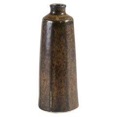 Carl-Henry Stalhane, Brown Hexagonal Glazed Vase, Sweden, 1960s