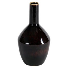 Carl-Henry Stalhane, Long-necked Brown Glazed Vase, Sweden, 1960s