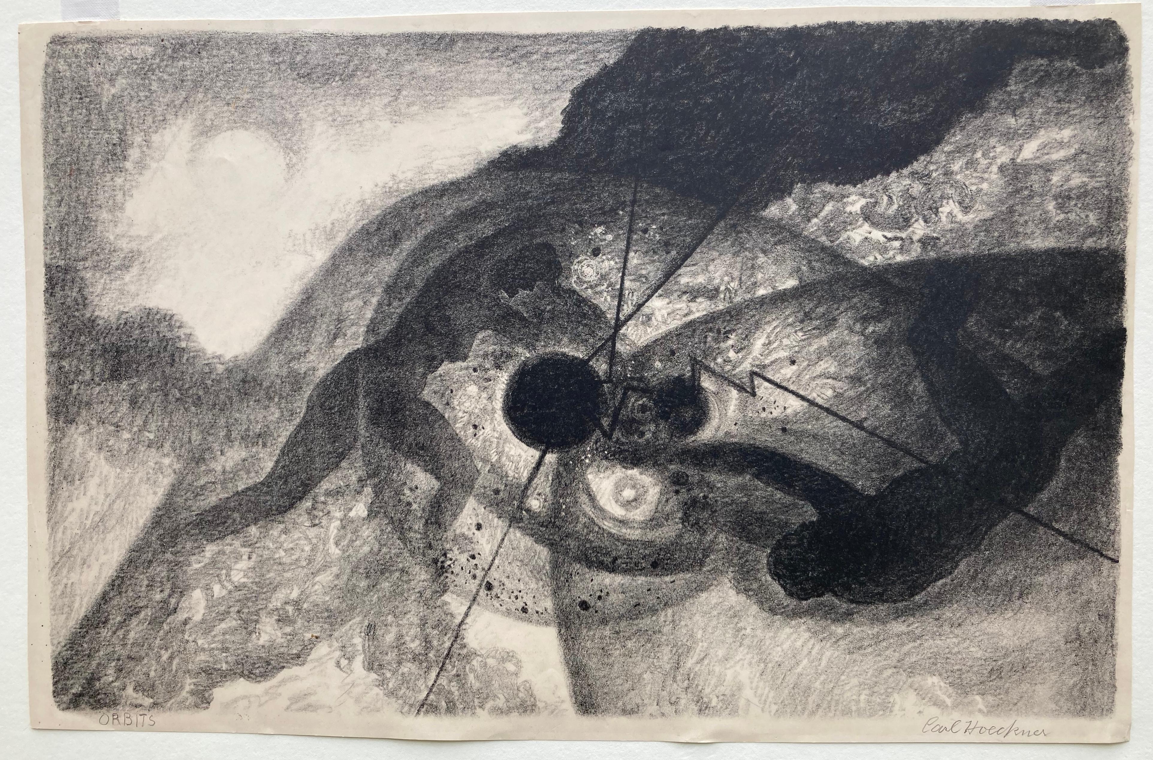 ORBITS - Large Hoeckner lithograph - Surrealist Print by Carl Hoeckner