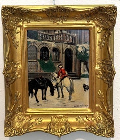 Carl Hoffman Original Ölgemälde Pferd Reiter Hund Vintage European Landscape