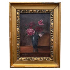 Carl Holger Fischer – Still Life with Roses in a Dark Vase, Oil on Canvas