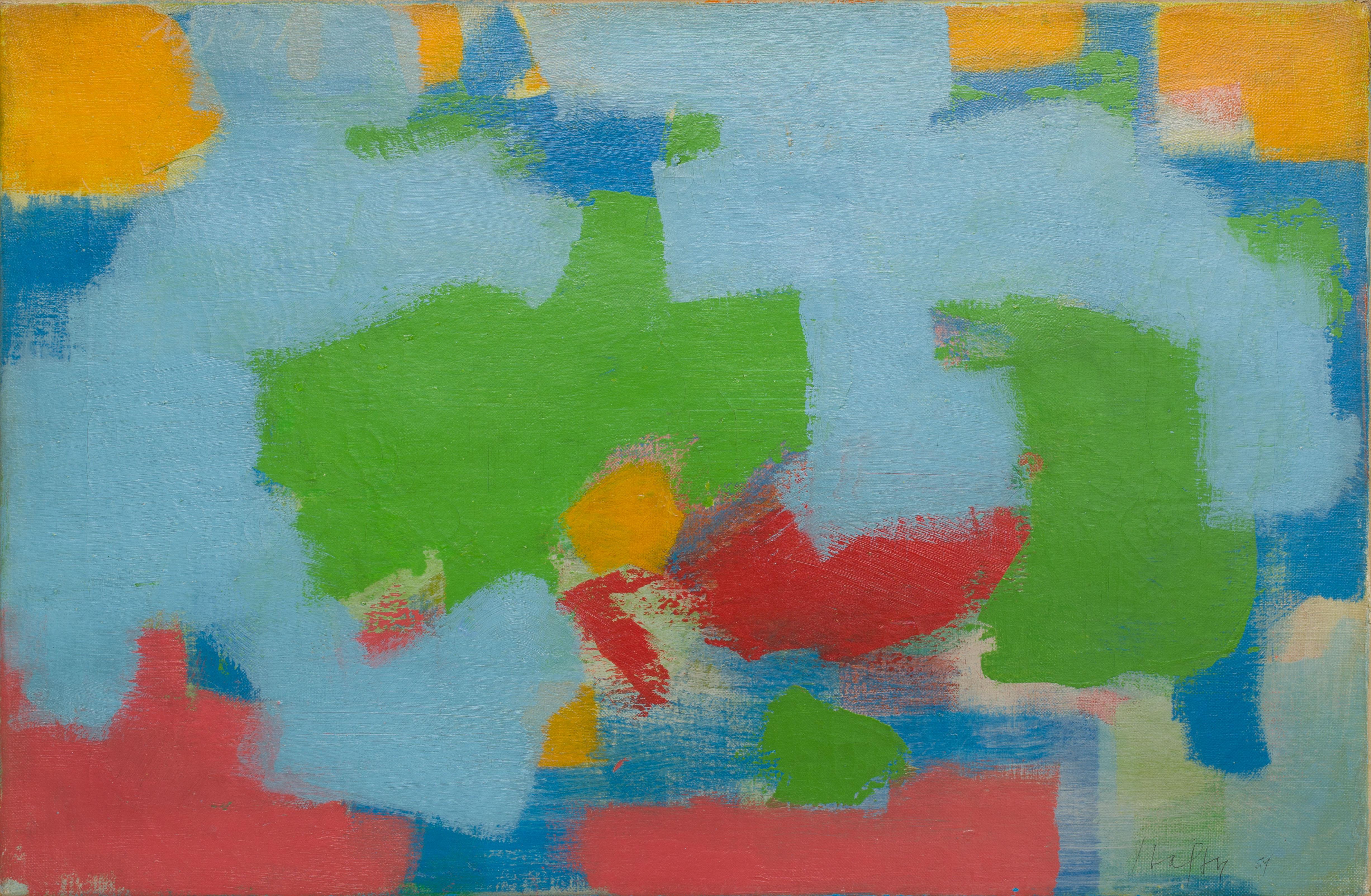 Red, Blue, Green abstract mid century - Painting by Carl Holty