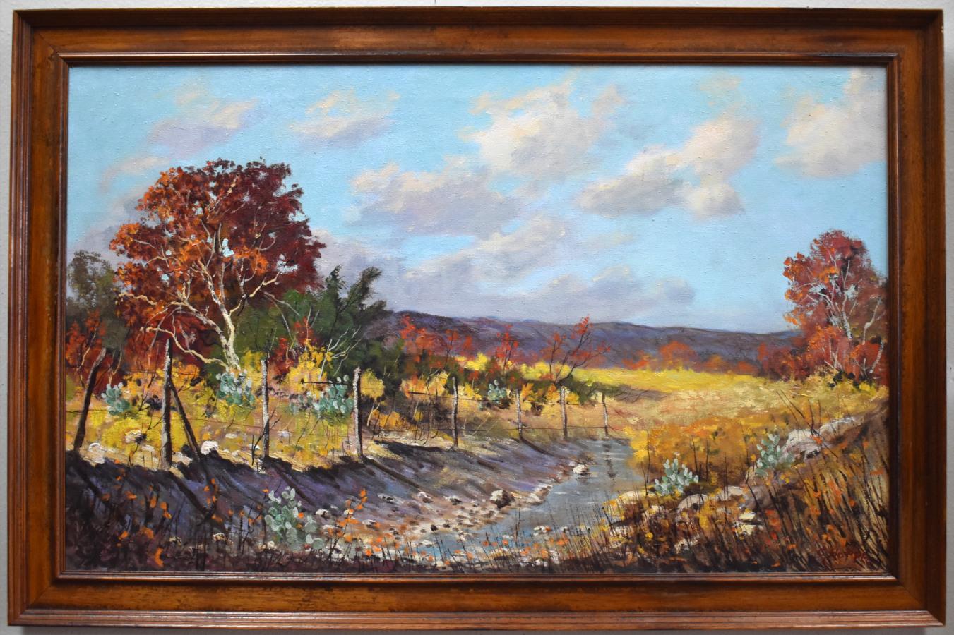 Landscape Painting Carl Hoppe  - « CREEK IN LEON VALLEY » SAN ANTONIO TEXAS FRAMÉ 26,25 X 40,25