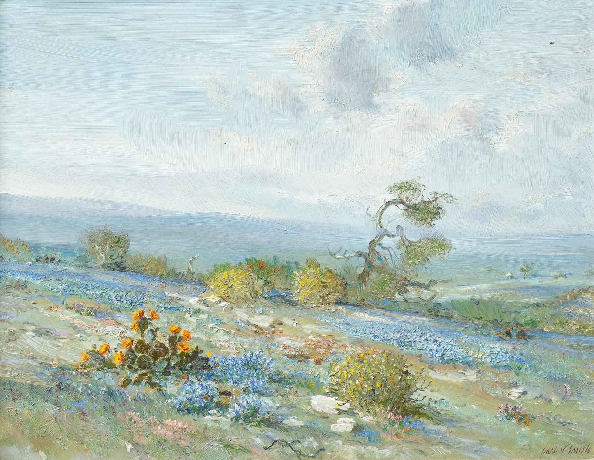 Carl J. Smith Landscape Painting – Texas Hill Country-Szene mit Bluebonnets aus Texas