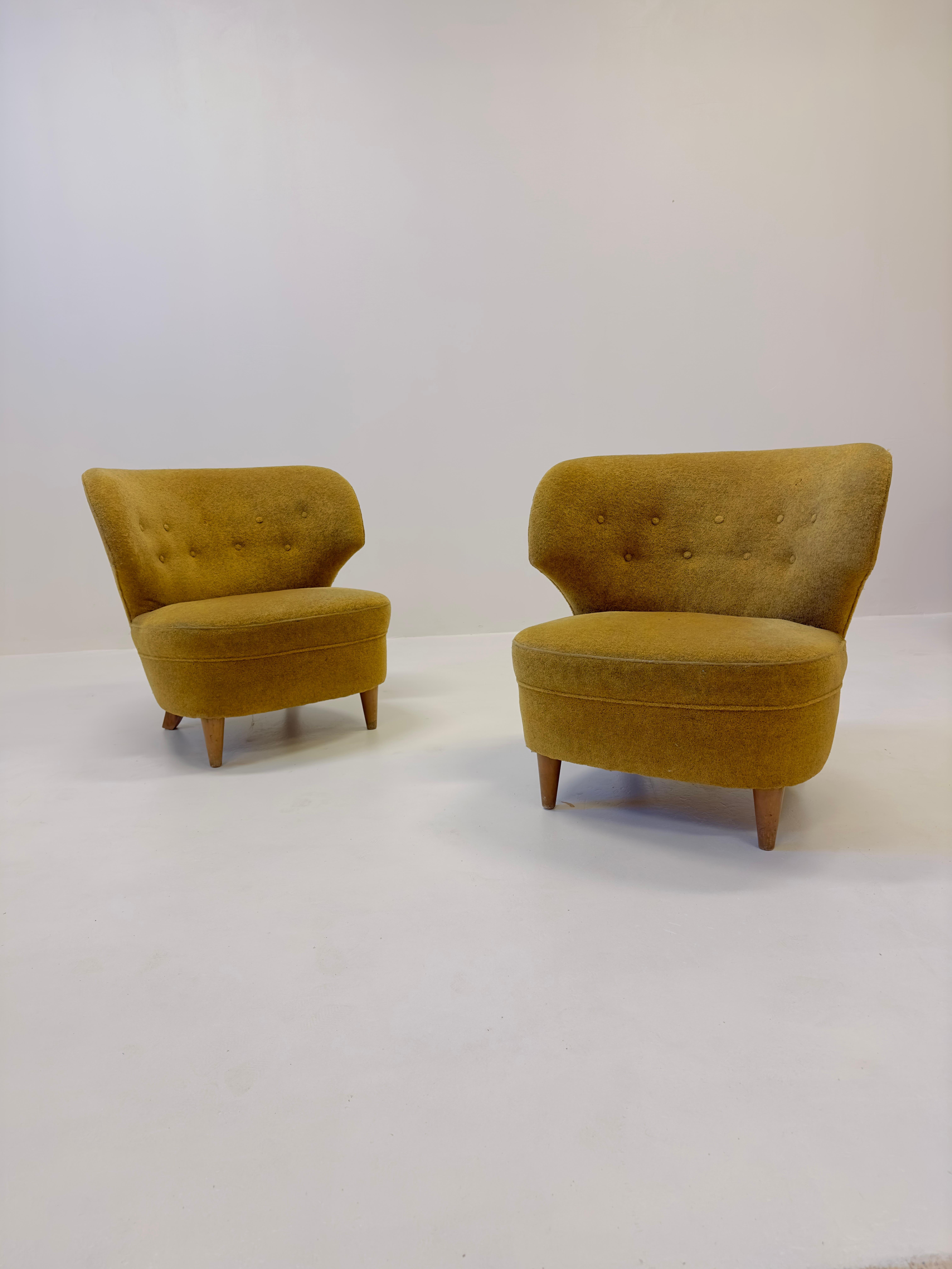 Finnish CARL-JOHAN BOMAN, Armchairs, one pair, Oy Boman Ab 1950-tal, Finland For Sale