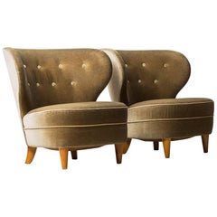 Carl-Johan Boman Easy Chairs in Mohair Velvet Fabric