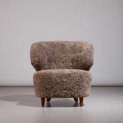 Carl-Johan Boman Finnish Curved Easy Chair in Sahara Sheepskin, 1940s