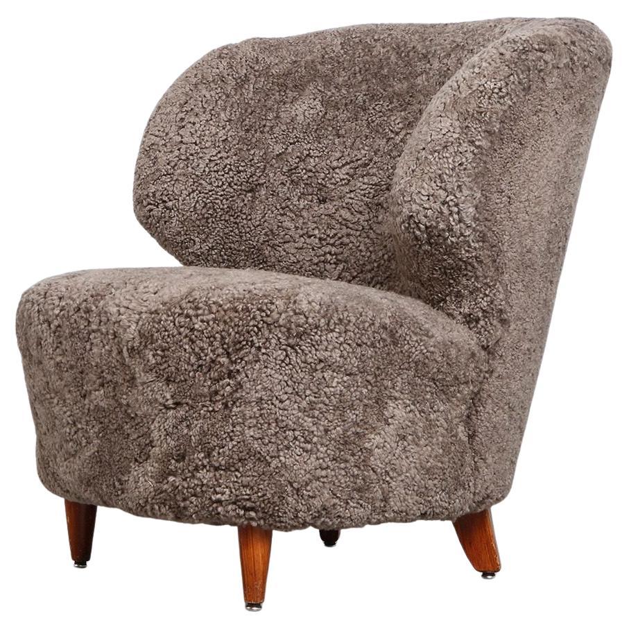 Carl-Johan Boman Finnish Curved Easy Chair in Sahara Sheepskin, 1940s