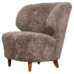 Carl-Johan Boman Finnish Curved Easy Chair in Sahara Sheepskin, 1940s