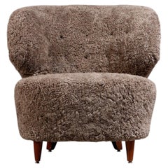 Carl-Johan Boman Finnish Curved Easy Chair in Sahara Sheepskin, 1940s
