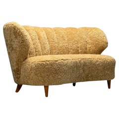 Carl-Johan Boman, Mid-Century Modern, Curved Sofa, Sheepskin, Finland, 1940s