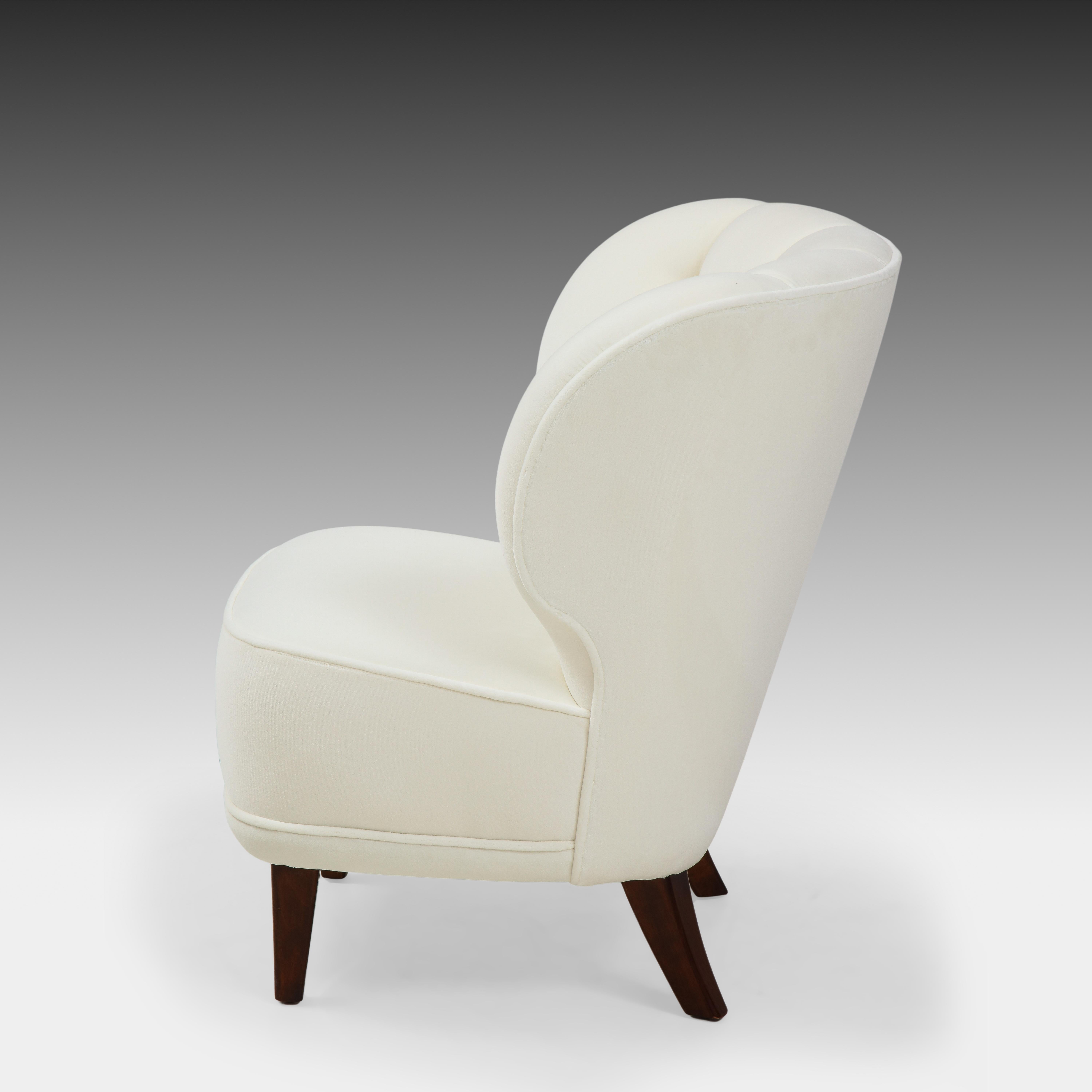 Carl-Johan Boman Rare Pair of Ivory Velvet Tufted Easy Chairs, Finland, 1940s For Sale 2