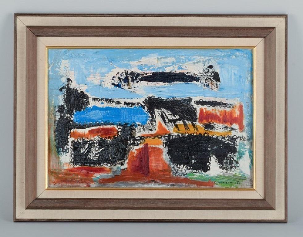Carl Johansson (1906-1993), listed Swedish artist.
Abstract composition.
Oil on canvas.
Signed and dated 1965.
In perfect condition.
Dimensions: 45.0 x 30.0 / Total 58.5 x 45.0 cm.