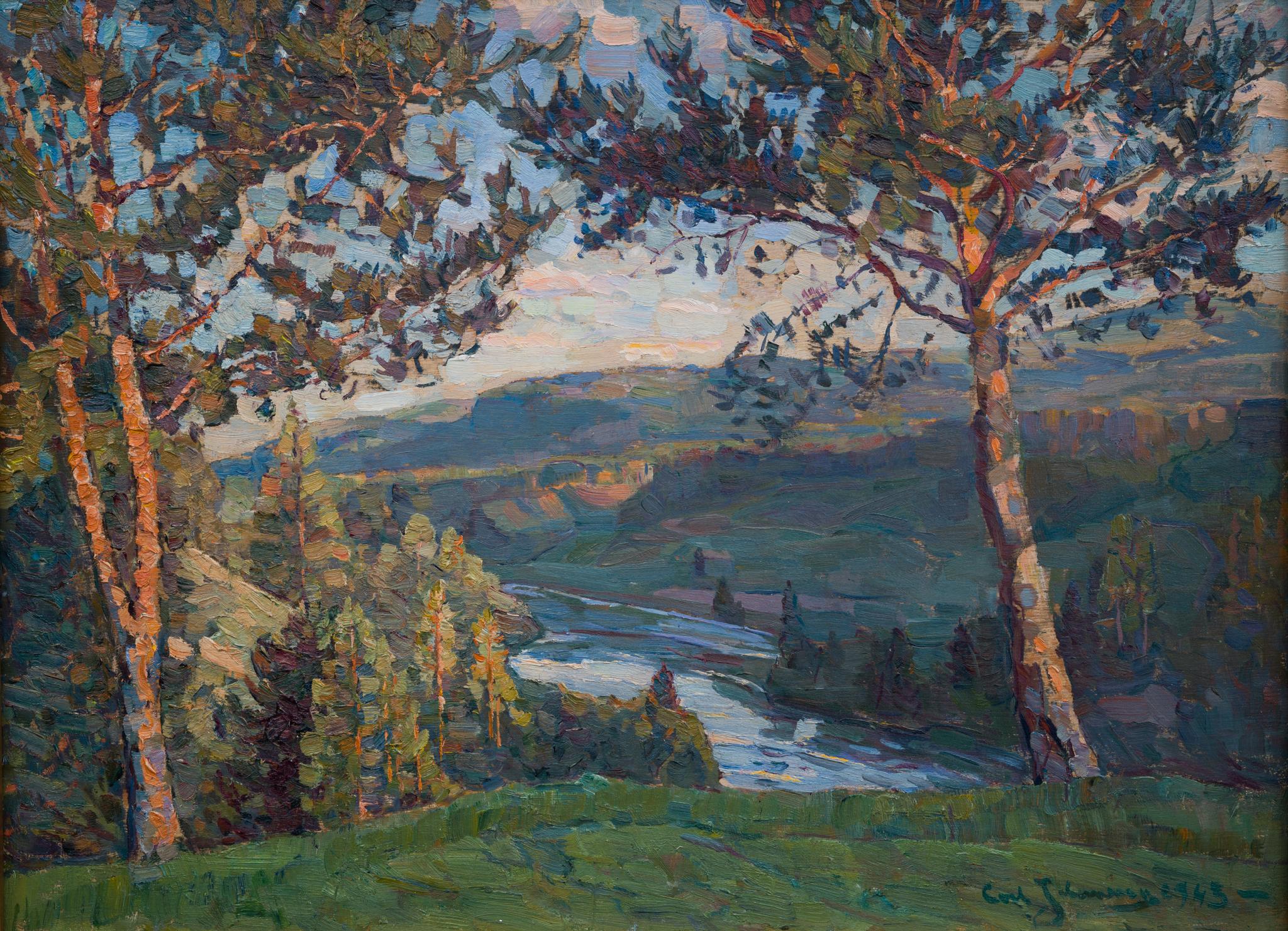 A Tranquil Landscape View, 1943 von „Ultramarine Johansson“ (Post-Impressionismus), Painting, von Carl Johansson 