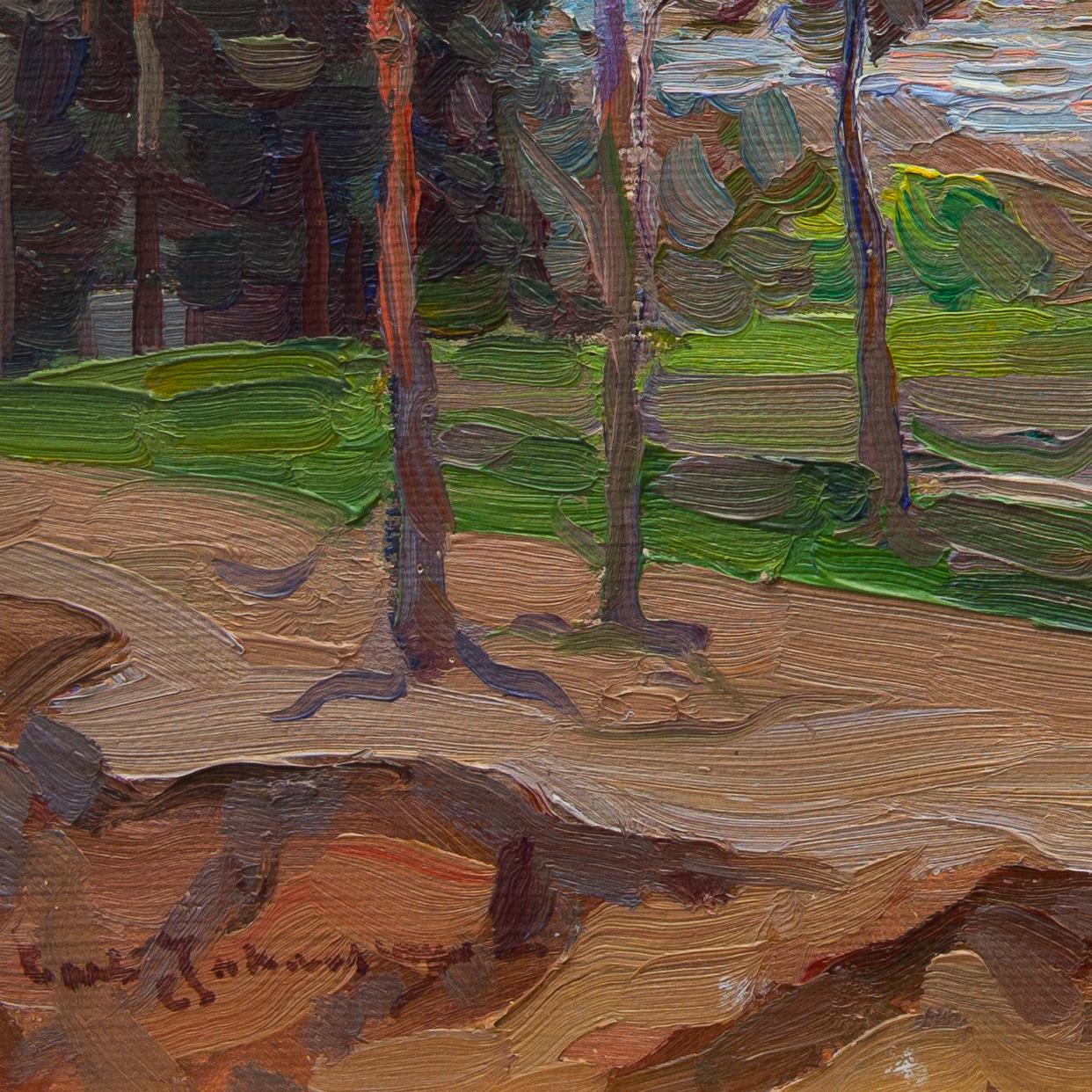A Wooded Lakeland View, A Landscape Painting by Swedish Artist Carl Johansson For Sale 3