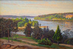 Une vue sur un lac boisé, une peinture de paysage de l'artiste suédois Carl Johansson