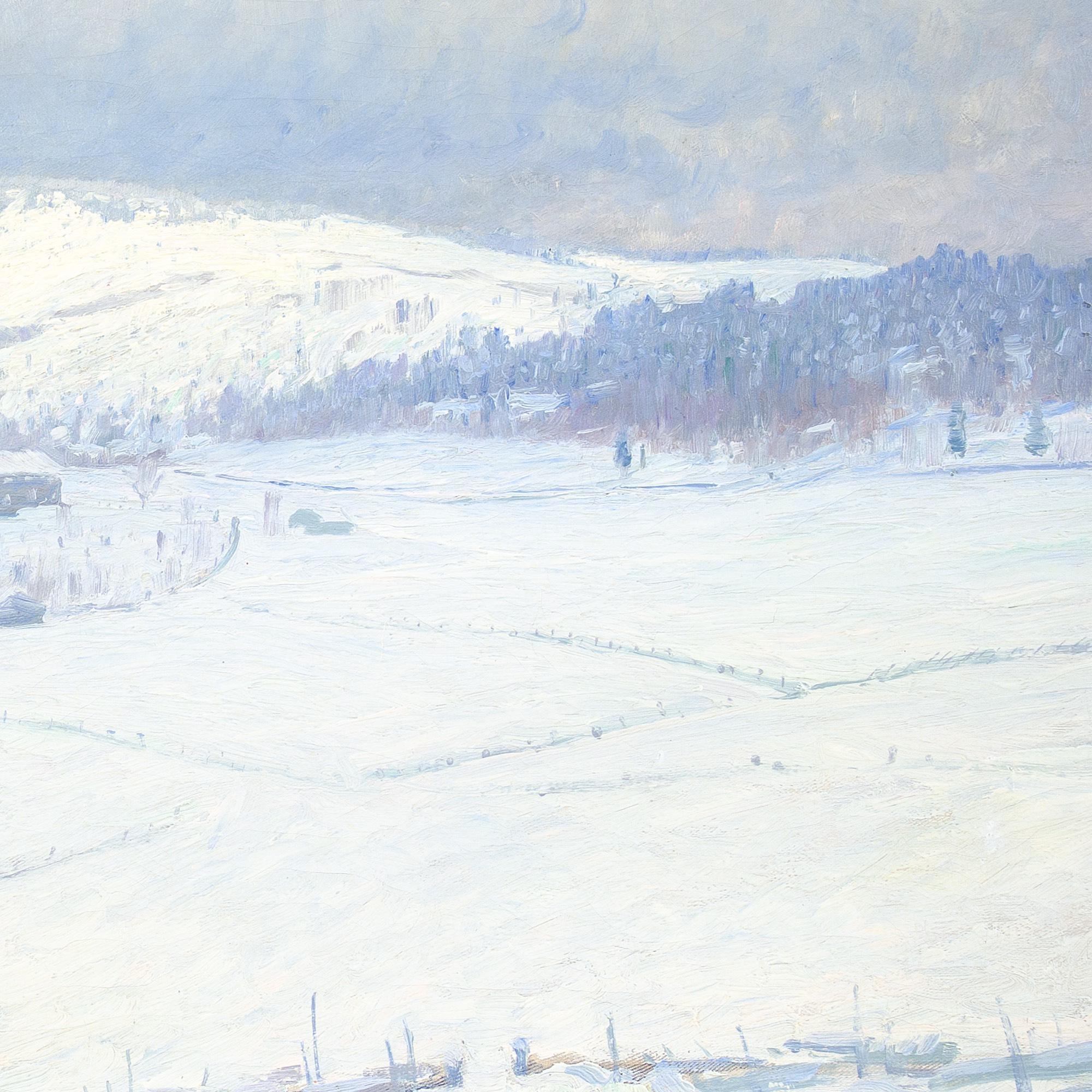 Carl Johansson, Snowy Landscape With Buildings, Antique Oil Painting 5