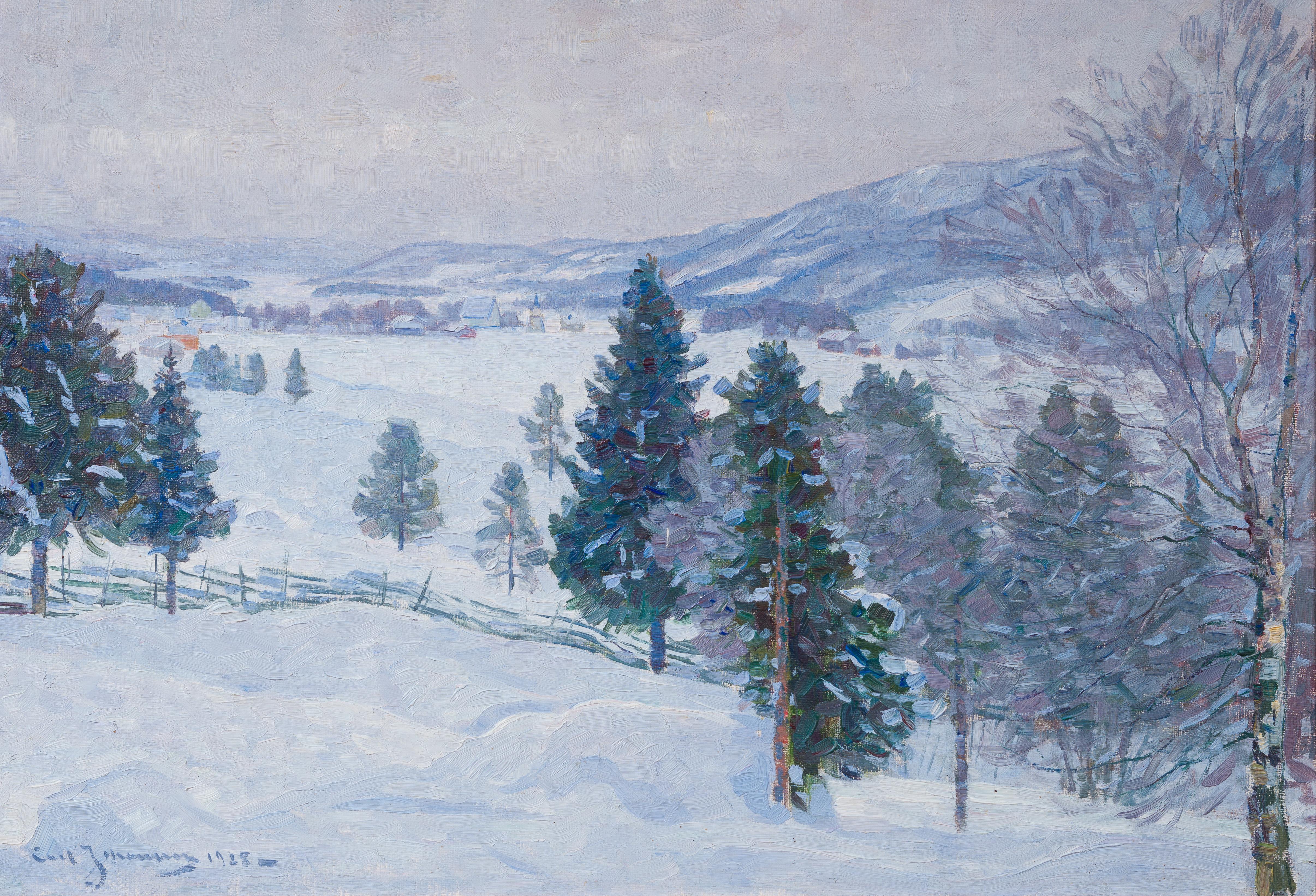 Impressionist Winter Landscape from 1928 - Painting Impressionismo di Carl Johansson 