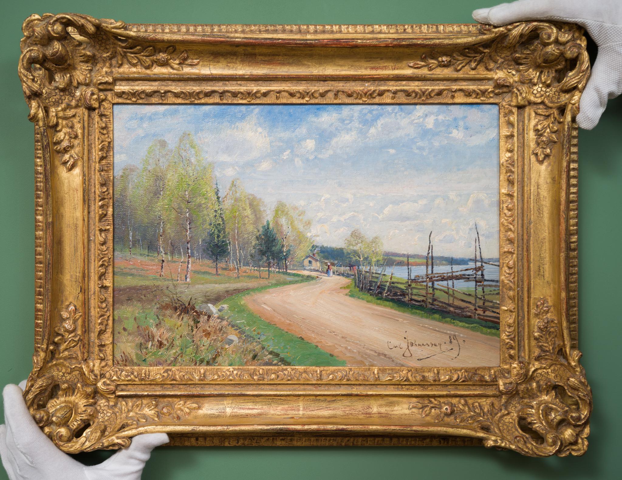 Paysage d'été impressionniste avec peinture de route peint en 1889 en vente 1
