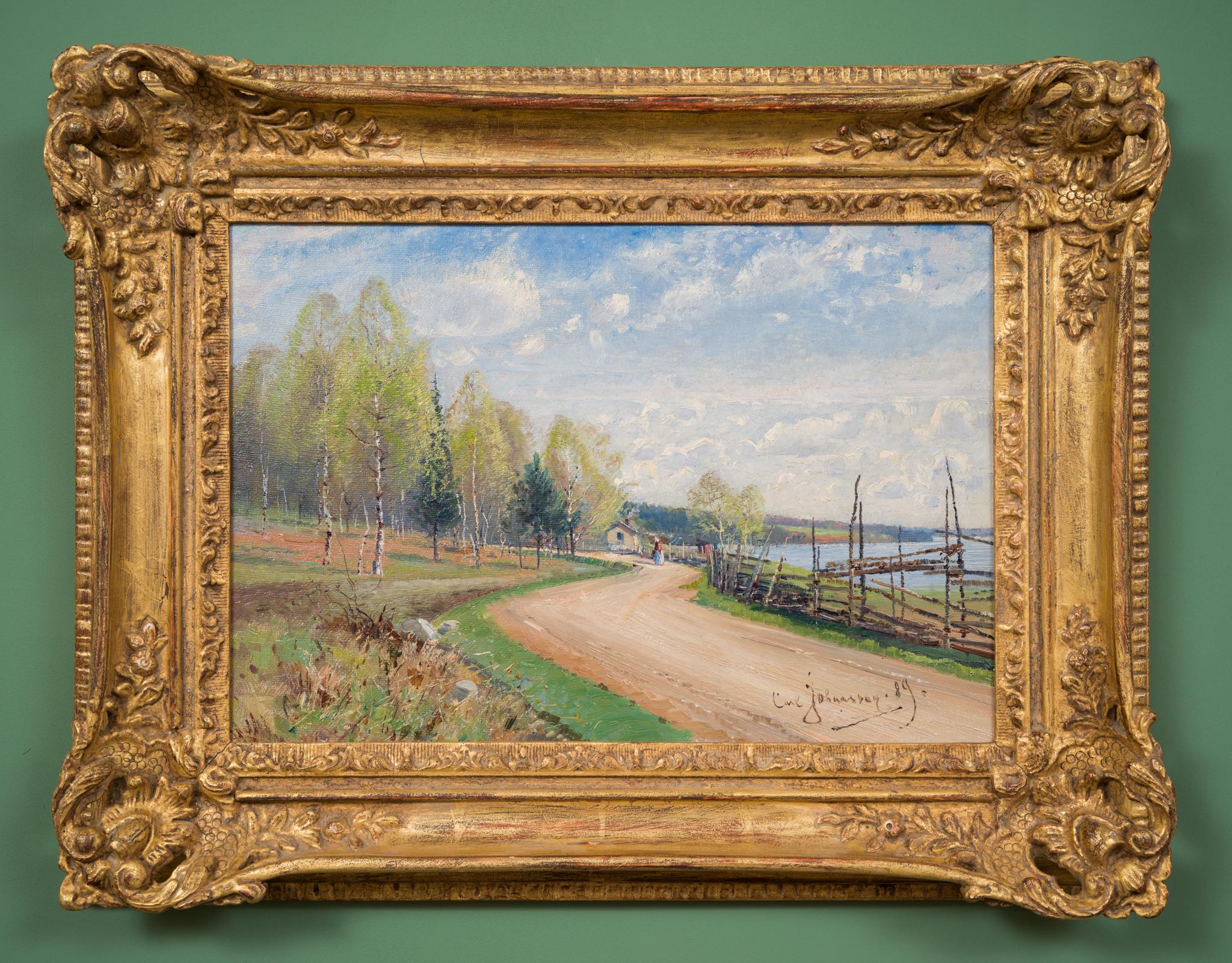Paysage d'été impressionniste avec peinture de route peint en 1889 en vente 2