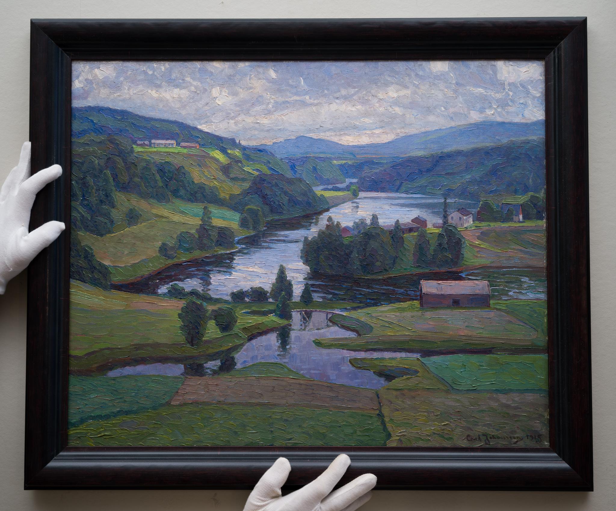 Vue impressionniste d'un paysage suédois, Nordingrå, 1915 - Post-impressionnisme Painting par Carl Johansson 