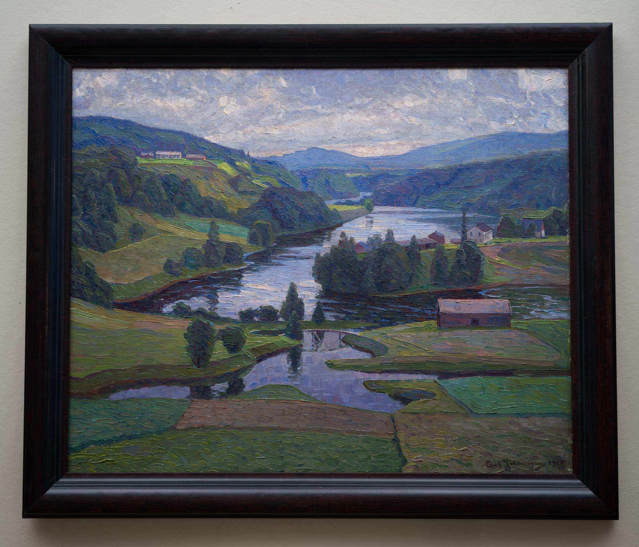 We are delighted to present a beautiful landscape by Carl Johansson (1863-1944), a piece that showcasing the breathtaking landscape of Nordingrå, part of the High Coast in Sweden. This area, known for its unique geology and as a UNESCO World