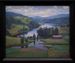 Antique Impressionistic Swedish Landscape View, Nordingrå, 1915