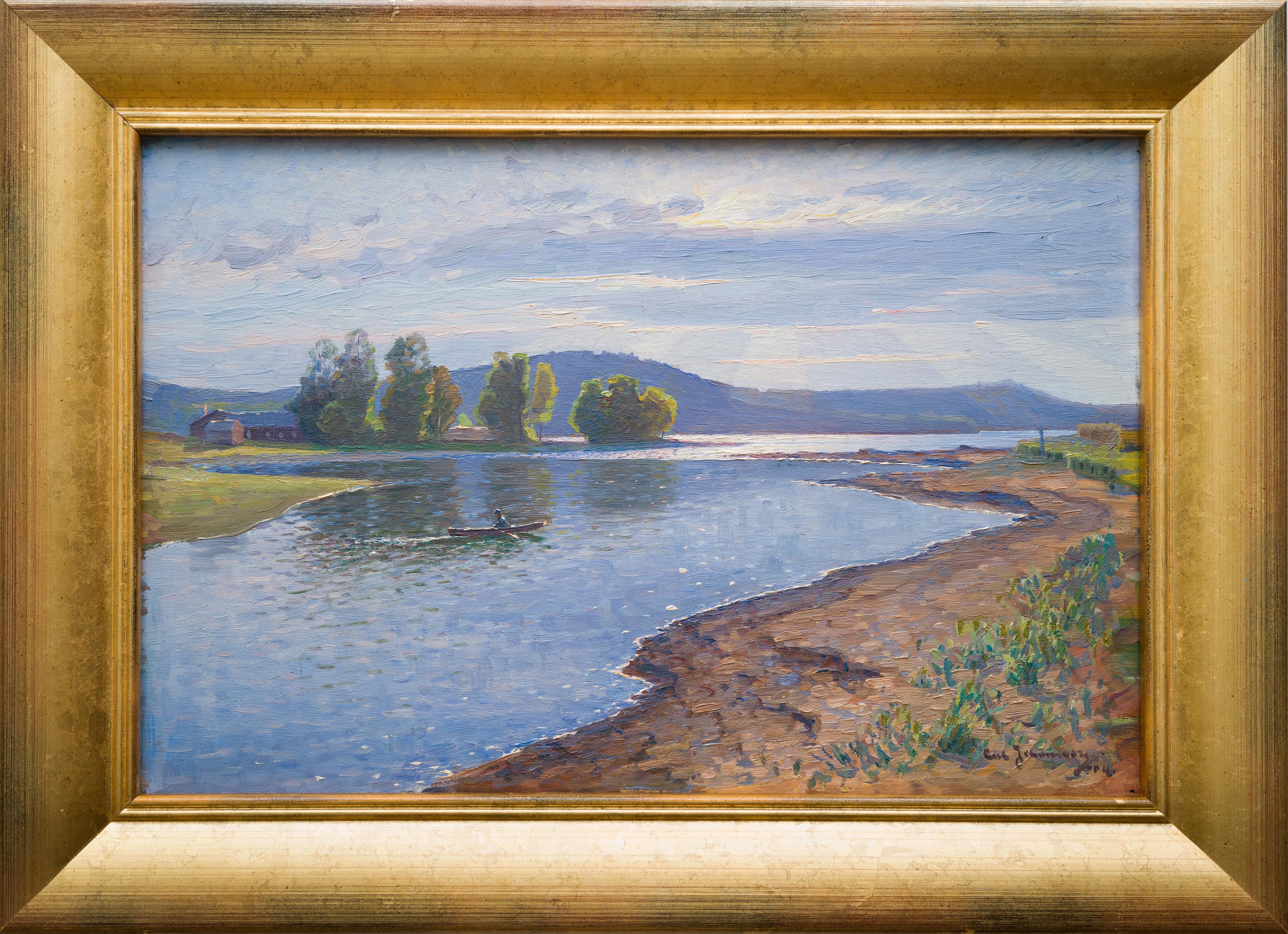 Lake View Landscape by Carl Johansson, Painted 1904, Oil on Panel, Signed - Painting by Carl Johansson 