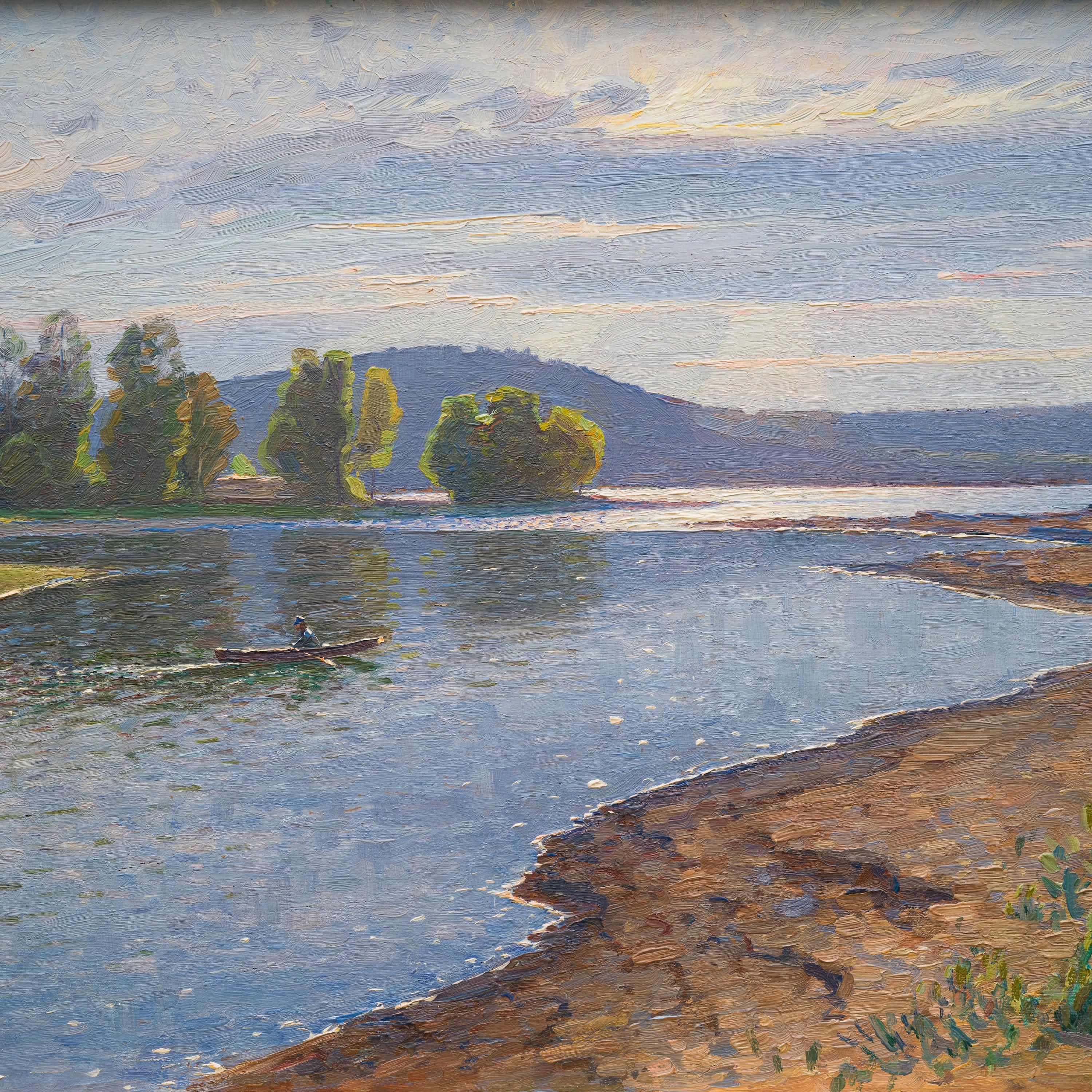 Lake View Landscape by Carl Johansson, Painted 1904, Oil on Panel, Signed - Impressionist Painting by Carl Johansson 
