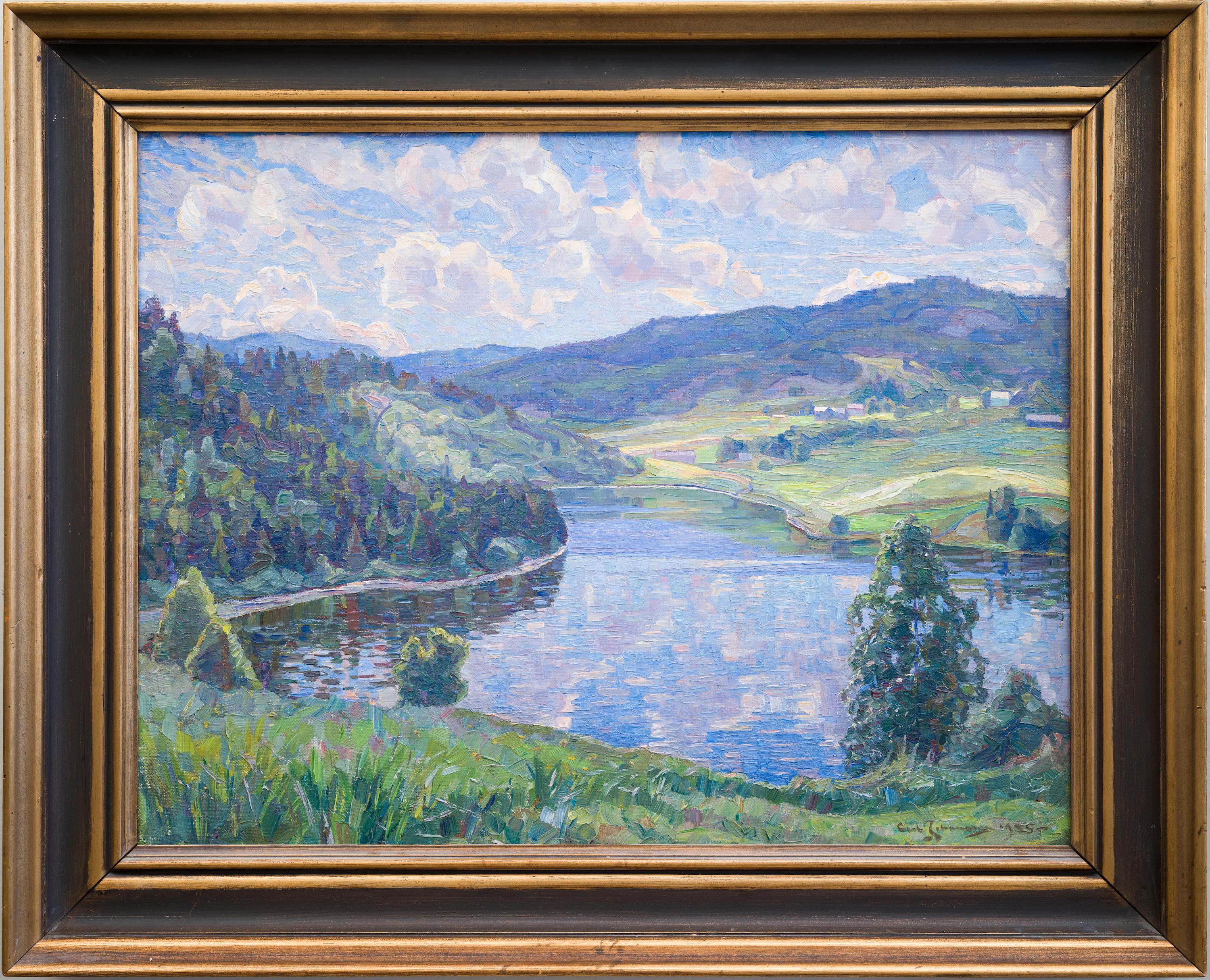 Landscape from Nordingrå, 1935 by Ultramarine Johansson - Painting by Carl Johansson 
