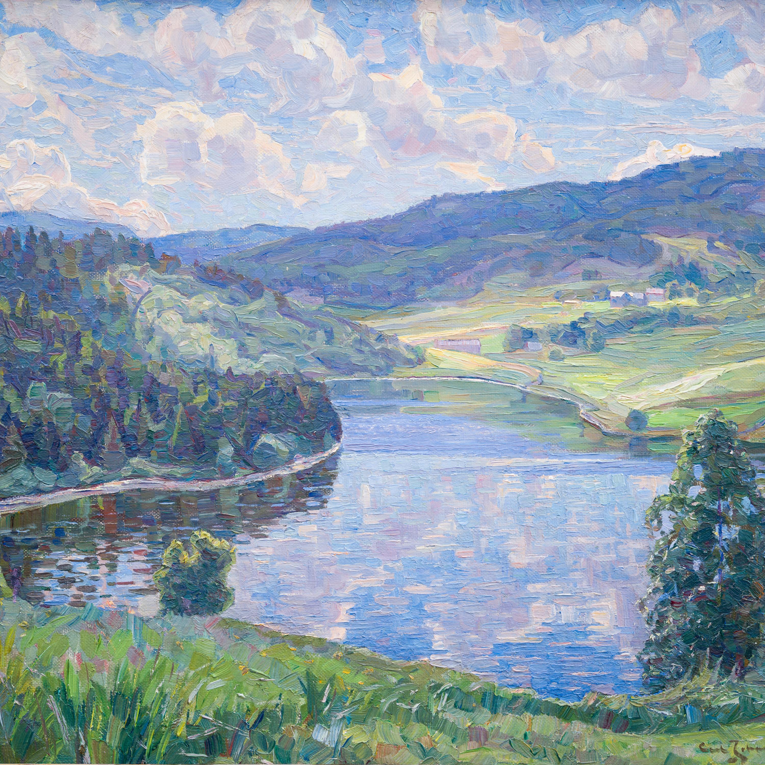 Landscape from Nordingrå, 1935 by Ultramarine Johansson - Post-Impressionist Painting by Carl Johansson 