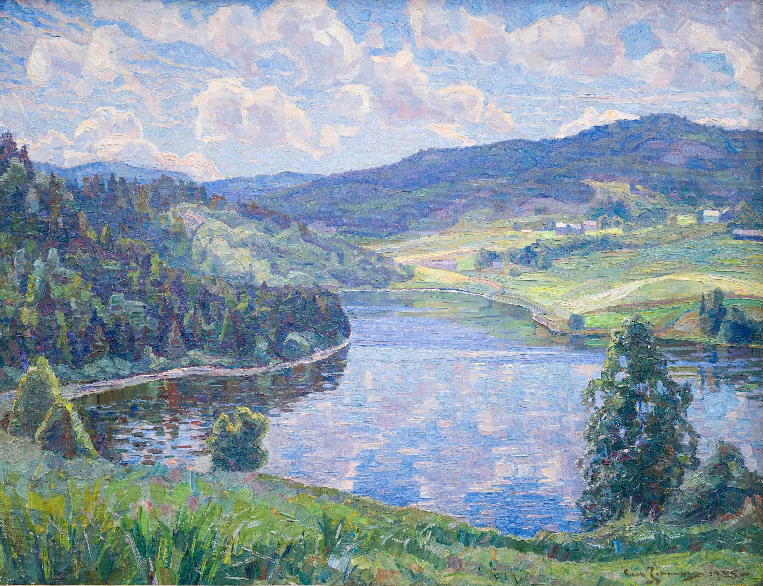 Carl Johansson  Figurative Painting - Landscape from Nordingrå, 1935 by Ultramarine Johansson