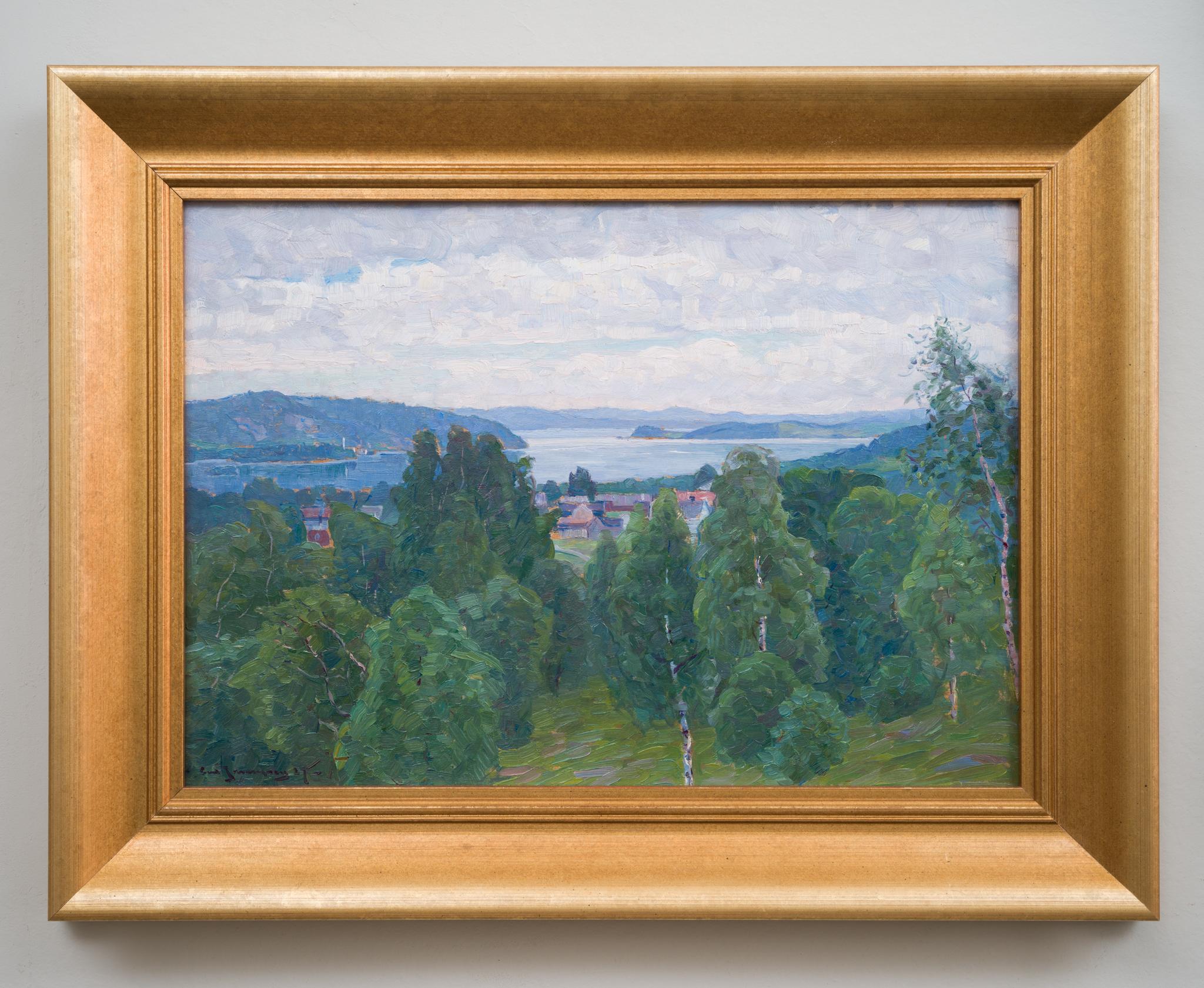 Óleo original, Vista de un paisaje, 1927, probablemente de Nordingrå, Suecia - Painting Posimpresionista de Carl Johansson 