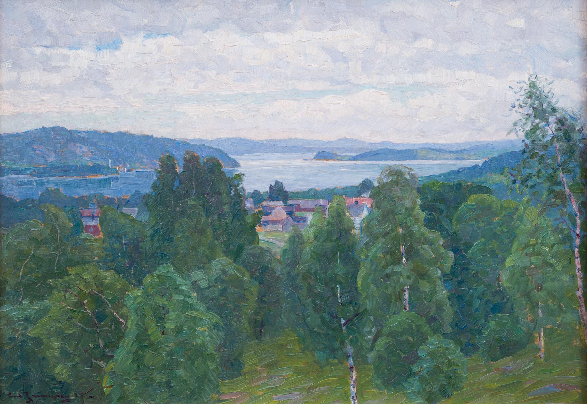 Óleo original, Vista de un paisaje, 1927, probablemente de Nordingrå, Suecia en venta 1