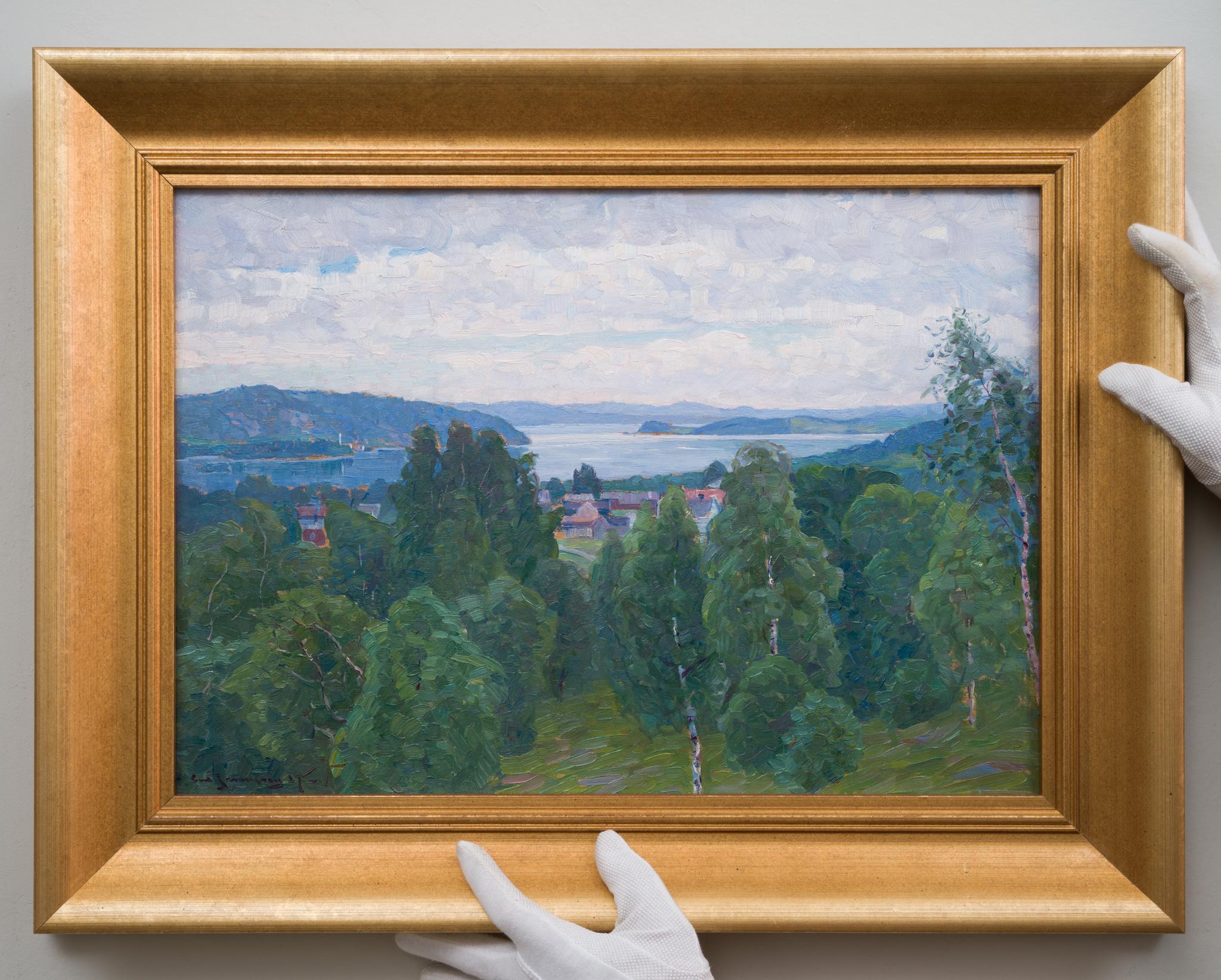 Óleo original, Vista de un paisaje, 1927, probablemente de Nordingrå, Suecia en venta 2