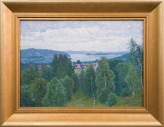 Óleo original, Vista de un paisaje, 1927, probablemente de Nordingrå, Suecia