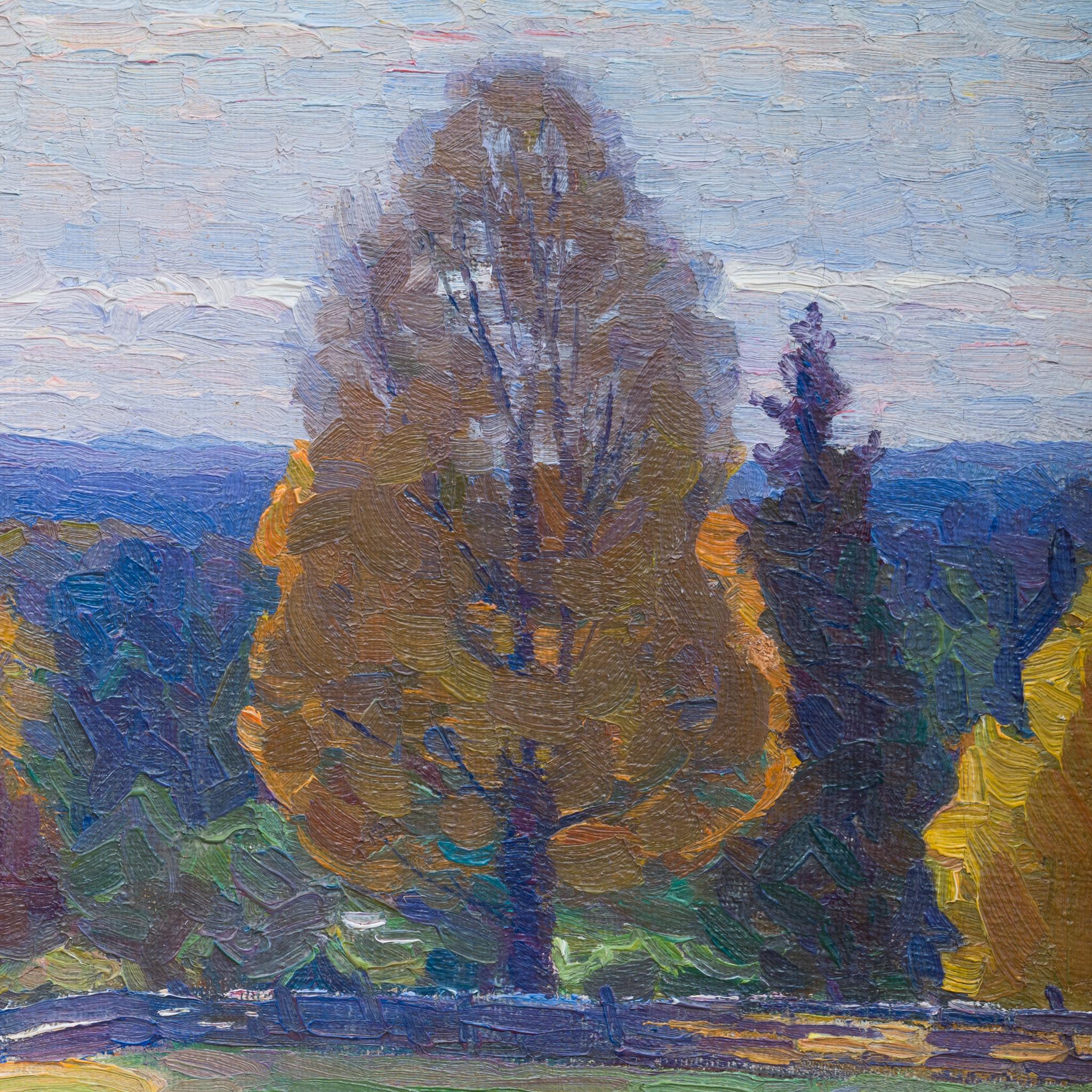 Vase „Herbstlandschaft mit blauen Bergen“ des schwedischen Künstlers Carl Johansson, 1913 im Angebot 1