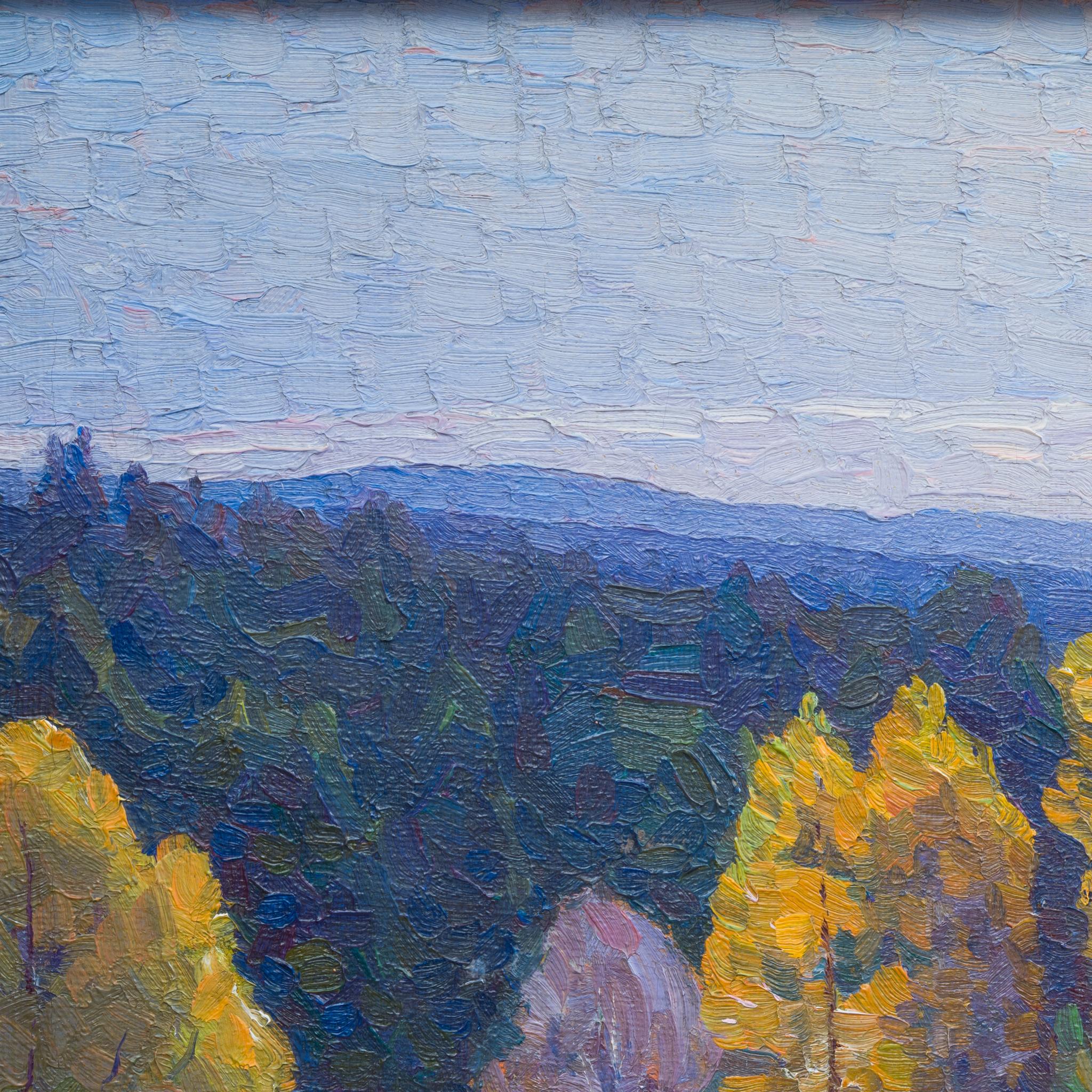 Vasto paisaje otoñal con montañas azules del artista sueco Carl Johansson, 1913 en venta 1