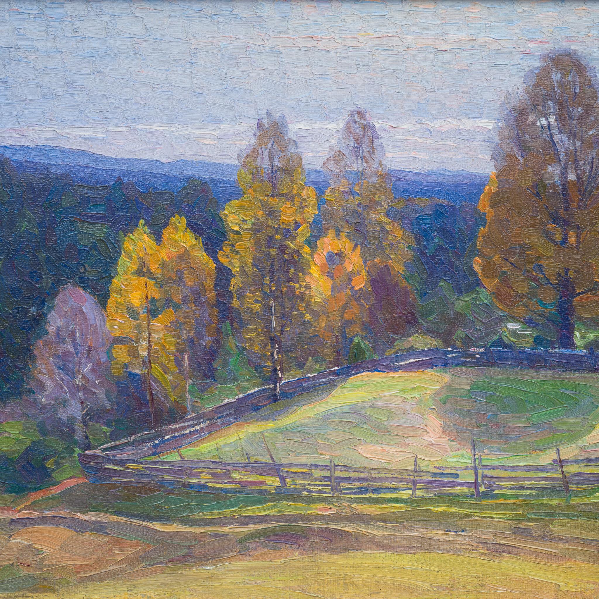 Vast Autumn Landscape With Blue Mountains by Swedish Artist Carl Johansson, 1913 For Sale 2