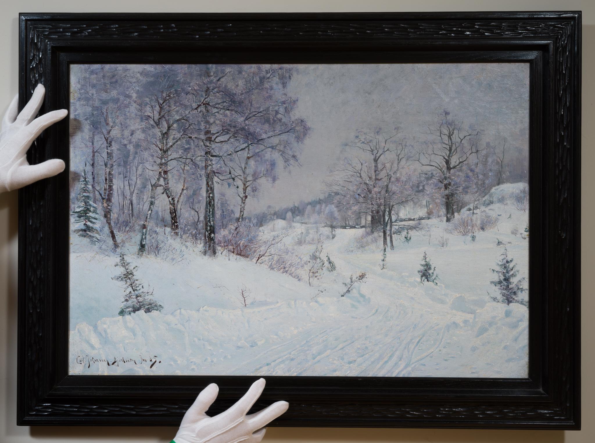 Winter Landscape from Björksätra, Stockholm, 1885 - Painting by Carl Johansson 